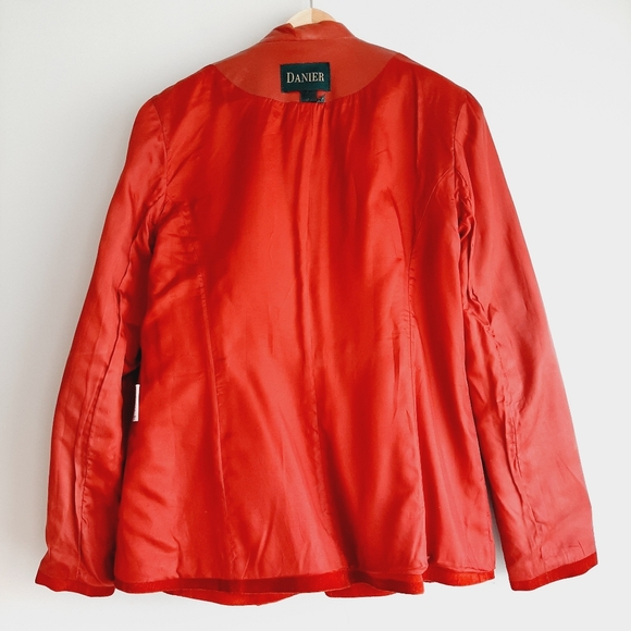 DANIER Genuine Suede Button Front Blazer Jacket Vibrant Red Short Coat Sz L - Picture 13 of 15